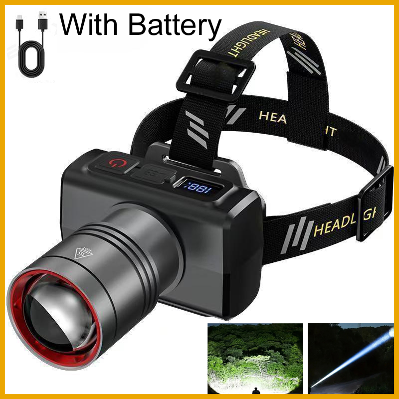 Outdoor Camping Glamping - 2026 LED digital Rechargeable Headlamp Super
