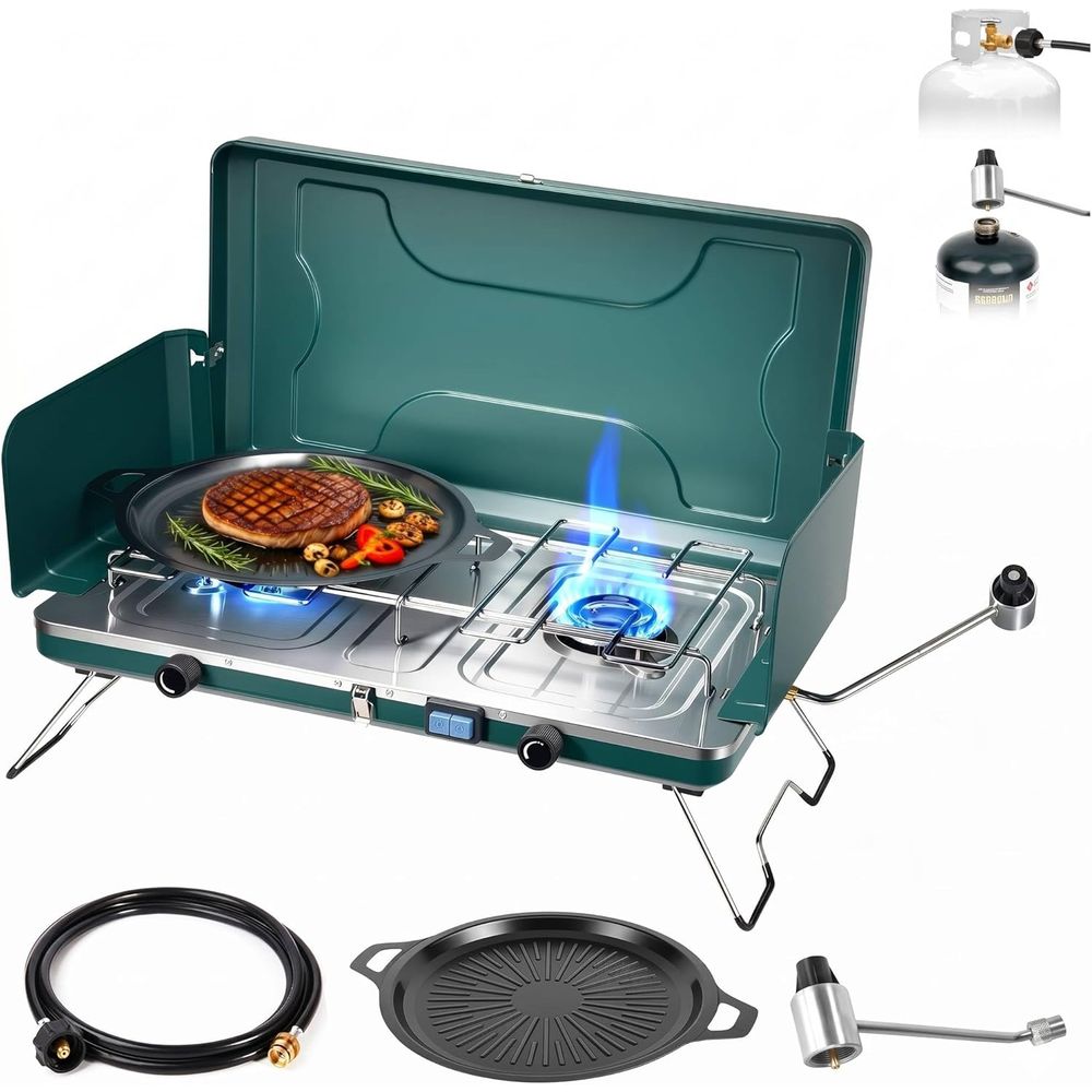 Portable 20,000 BTU Dual Burne - Outdoor Camping Burner recensione e prezzo