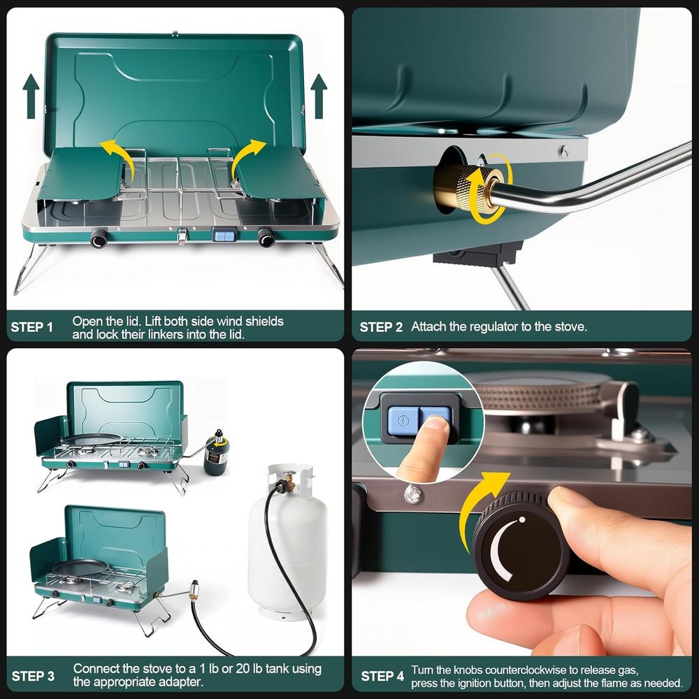 Portable 20,000 BTU Dual Burne - Outdoor Camping Burner recensione e prezzo